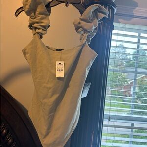 Express Gray Ruched Bodysuit